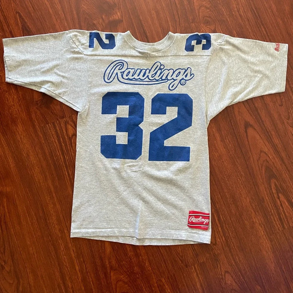 Vintage 70s 80s Rayon Blend Rawlings Football Baseball Cut Jersey Blue Gray Med - Picture 1 of 12